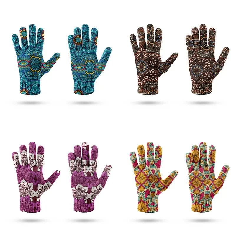 

Creative Fashion Mandala Printing Gloves Mobile Phone Touch Screen Knitted Gloves Knit Labor Protection Gardening Gloves