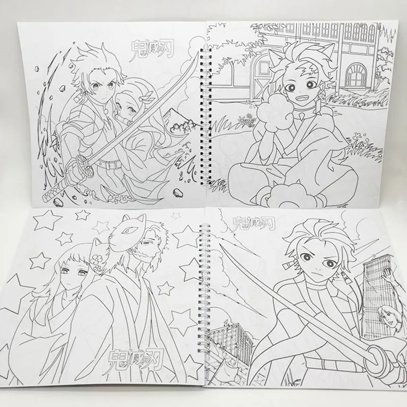 

HOT Anime Demon Slayer Kimetsu no Yaiba Coloring Book for Children Adult Relieve Stress Graffiti Notebook with 10PCS Pencils