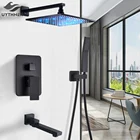 Матовый черный смеситель для душа, светодиодный смеситель для душа с дождевой насадкой, настенный смеситель для ванны, смеситель для душа