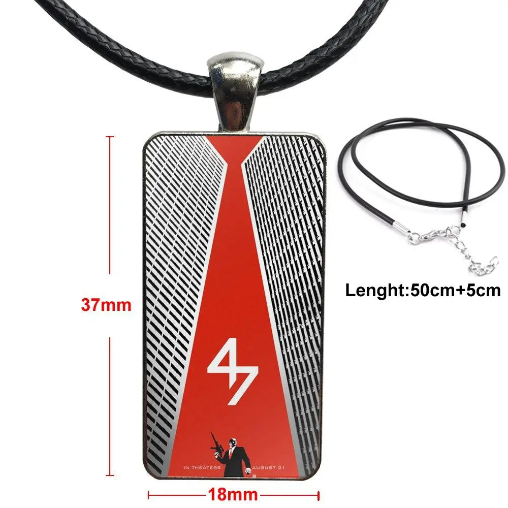 

Movie Agent 47 Hitman Logo Poster Design Fashion Vintage Glass Women Rectangle Necklace Pendants For Unisex