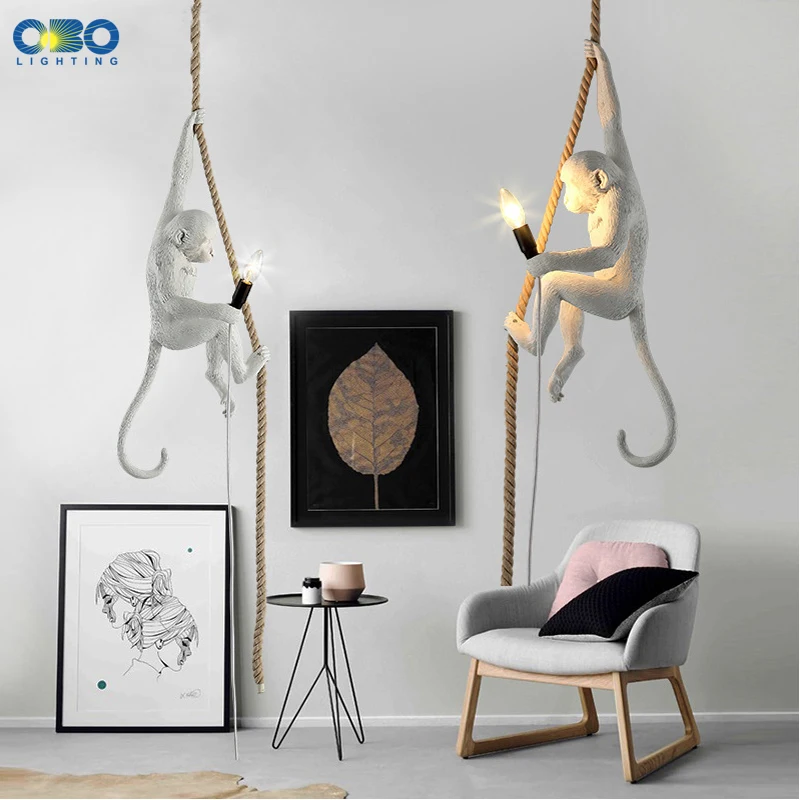 Полимерная Подвесная лампа в виде обезьяны черная/белая Современная