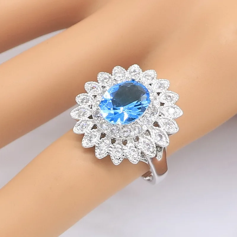 Светло-голубой белый циркон серебряный цвет свадебный браслет серьги ожерелье