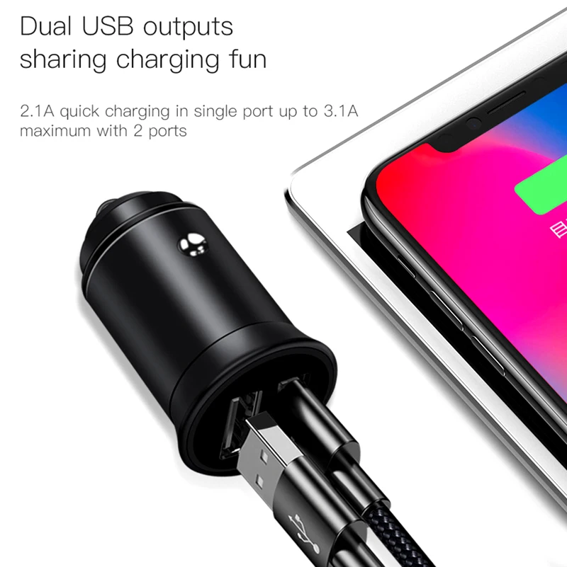 Автомобильное зарядное устройство 12 В с двумя usb-портами 3.1A для быстрой зарядки