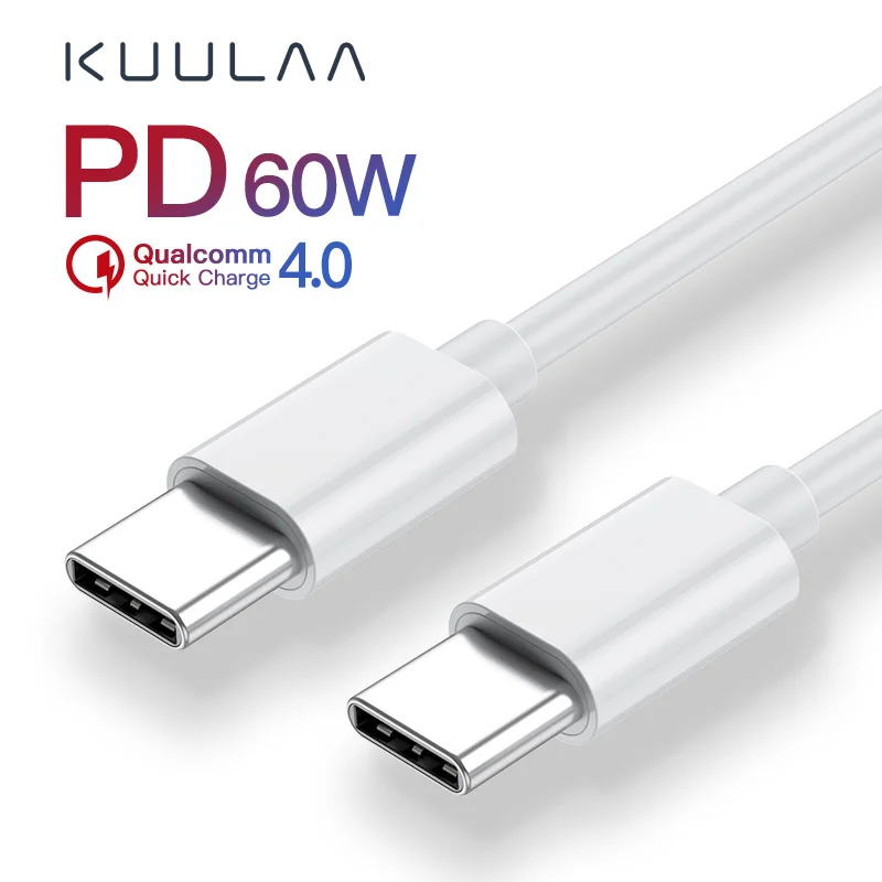 KUULAA usb type-C-usb type-C кабель для samsung Galaxy S10 S9 60 Вт PD QC 4,0 Быстрая зарядка USB-C кабель для Xiaomi Redmi Note 7