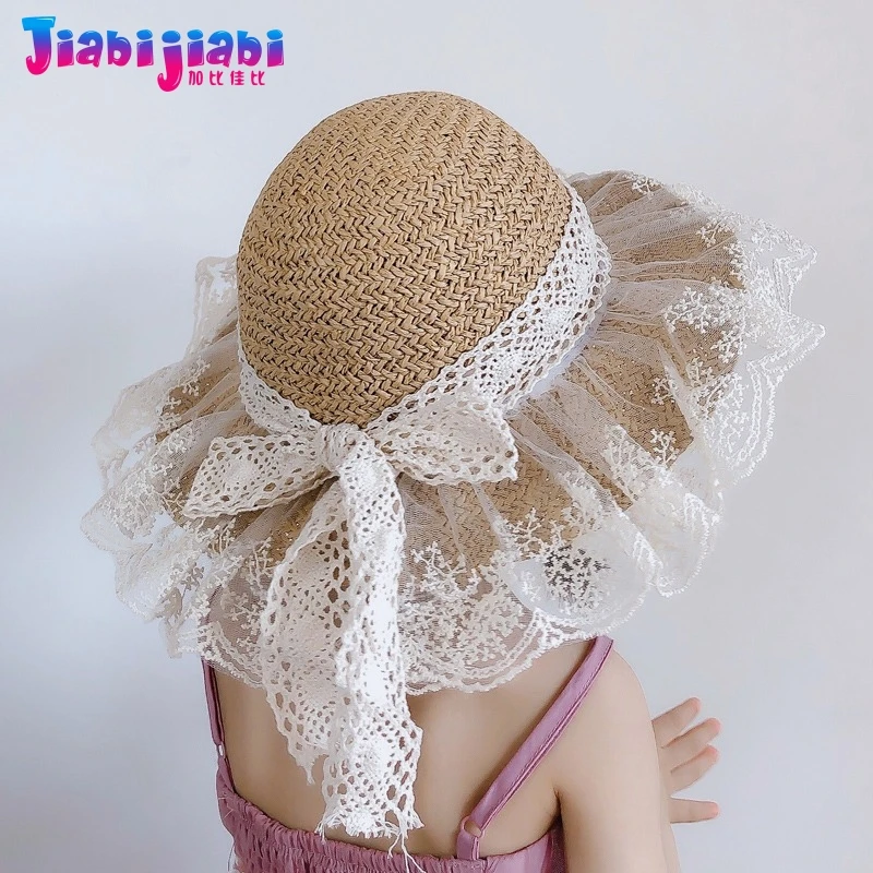 Летняя соломенная шляпа для маленьких девочек дышащая кружевная принцессы