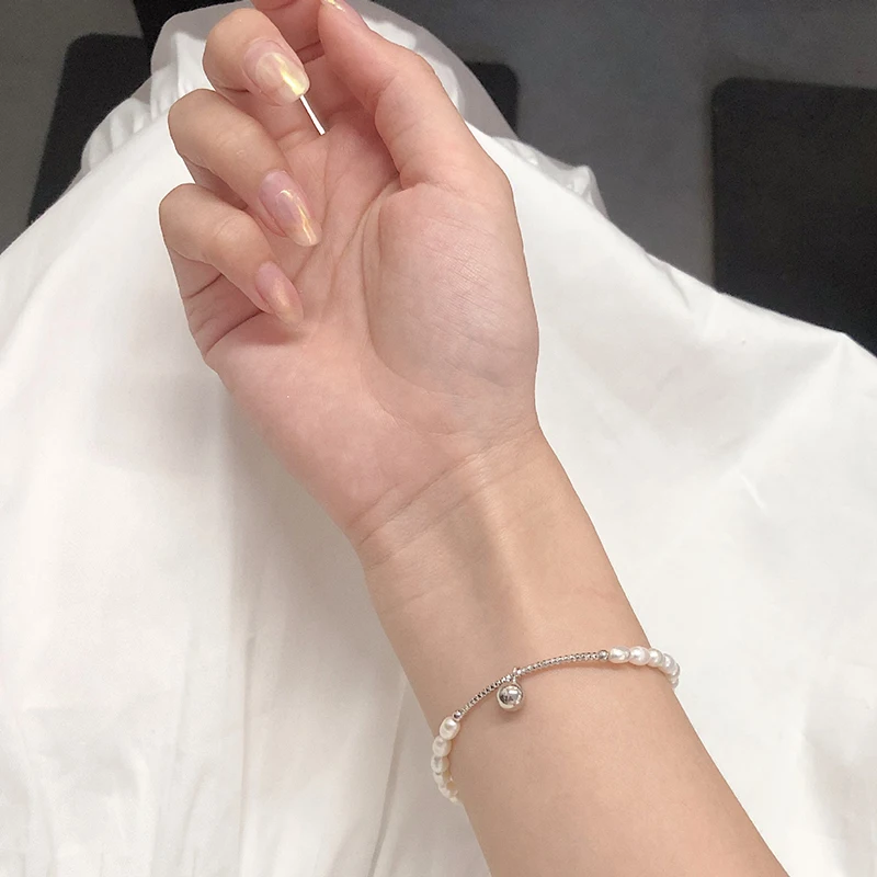 Браслет из серебра 100% пробы с натуральным жемчугом 18 см | Украшения и аксессуары