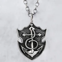 personality silver color shield shape anchor pendant necklace for women men fashion necklace hip hop chain jewelry accessories