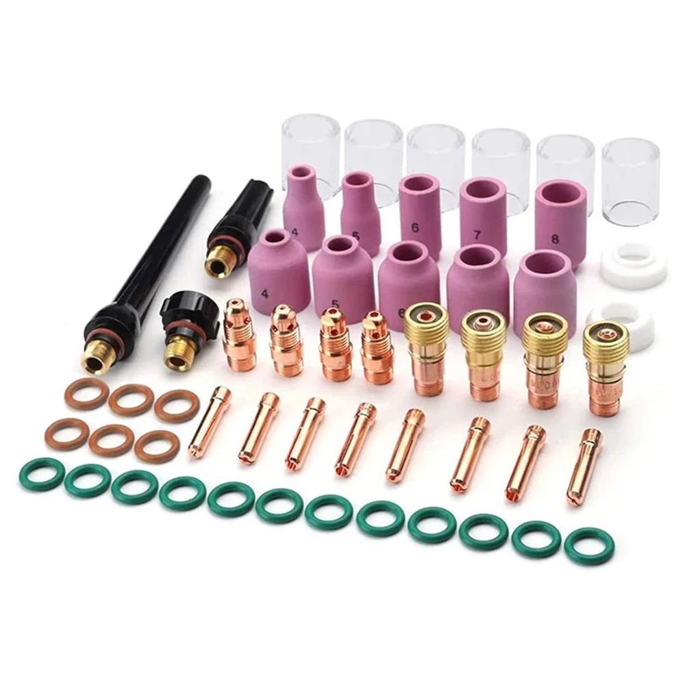 

49/55PCS Welding Torch Stubby Gas Lens For WP-17/18/26 TIG 10 Pyrex Glass Cup Kit Durable Practical Welding Accessories