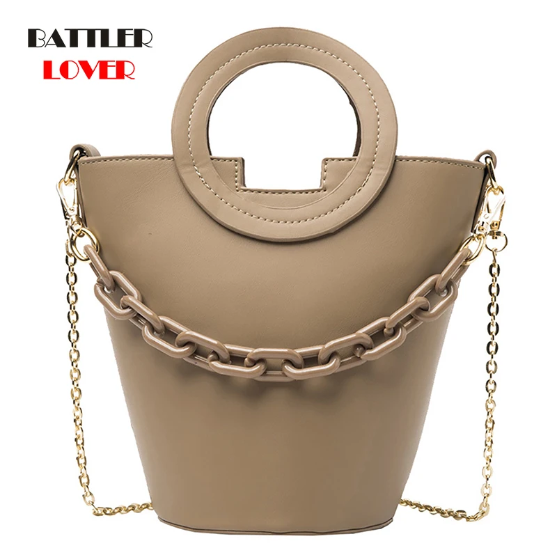 

Vintage Chain Tote Bucket Bag 2021 Fashion New High-quality PU Leather Women's Designer Handbag Chain Shoulder Messenger Totes