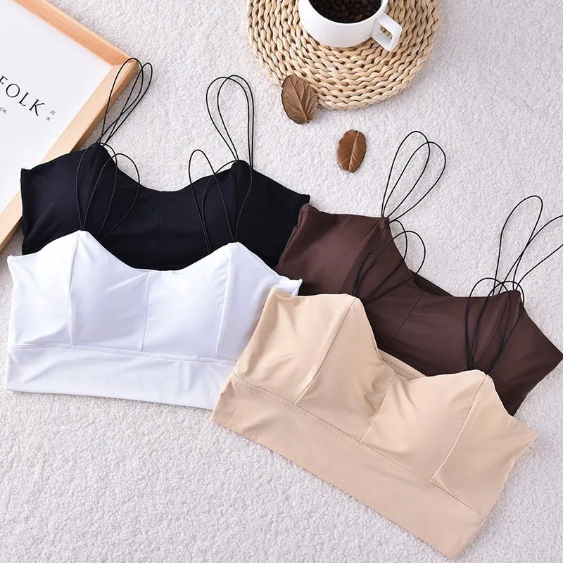 

Women Short Ice Silk Beauty Back Underwear Tank Top Bustier solid color Bra Vest Crop Top
