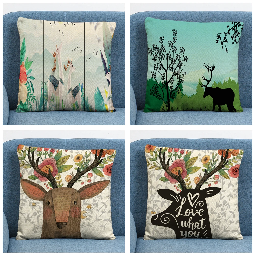 

Nordic Elk Animal Geometric Cartoon Linen Cushion Cover Pillow Case for Home Sofa Car Decor Pillowcase Nordic Elk 45X45 CM