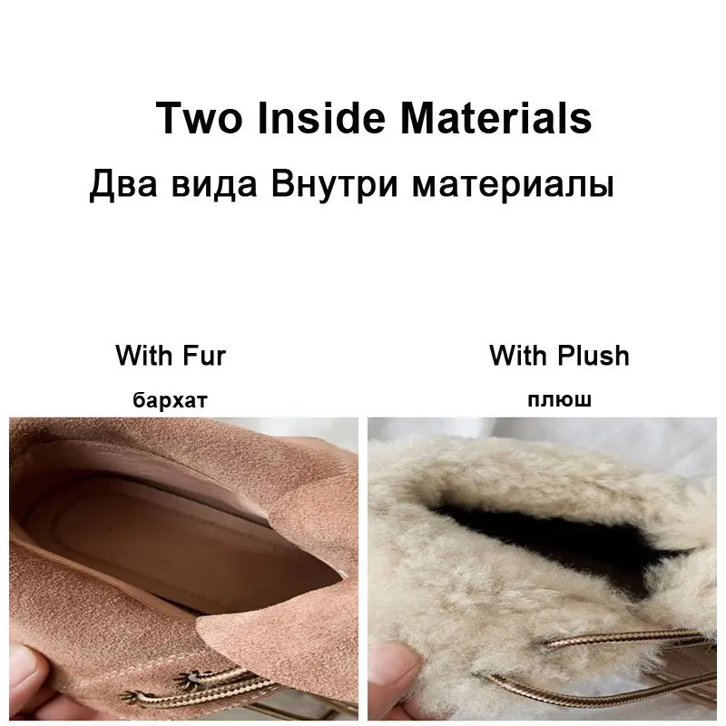 RIZABINA/женские ботильоны из натуральной кожи теплая обувь на плюшевом меху с