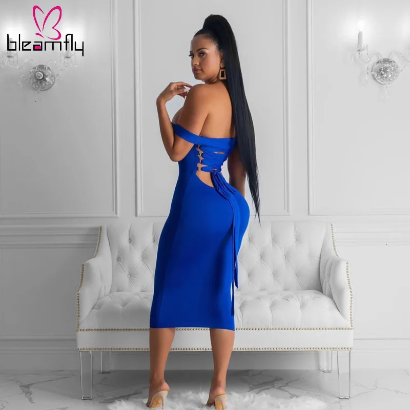 Сексуальное облегающее платье миди с открытыми плечами 2019 без бретелек