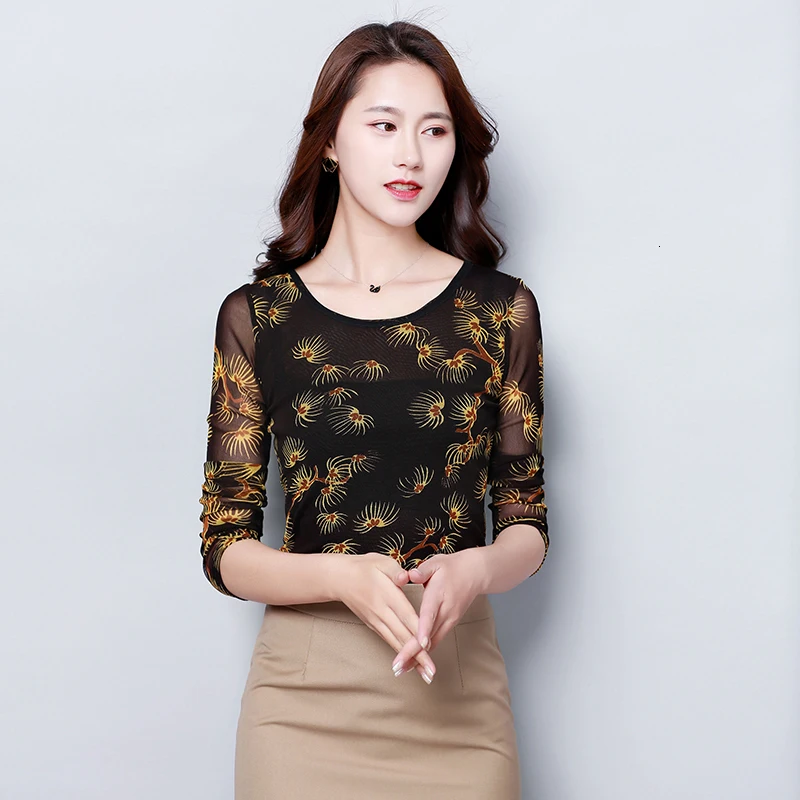 

2019 Fall Plus Size Women Flower Blouses Long Sleeve O-Neck Vintage Sexy Top Crop Fashion Harajuku Party Korean Casual Clothes