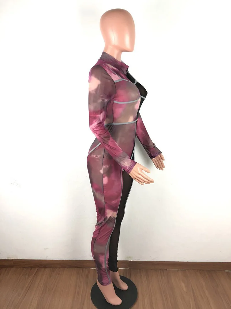 Beyprern, винтажный женский комбинезон в стиле пэчворк, с вырезами, с цифровой печатью, на молнии, с бюстом, сетчатый комбинезон, Клубные Комбинезоны