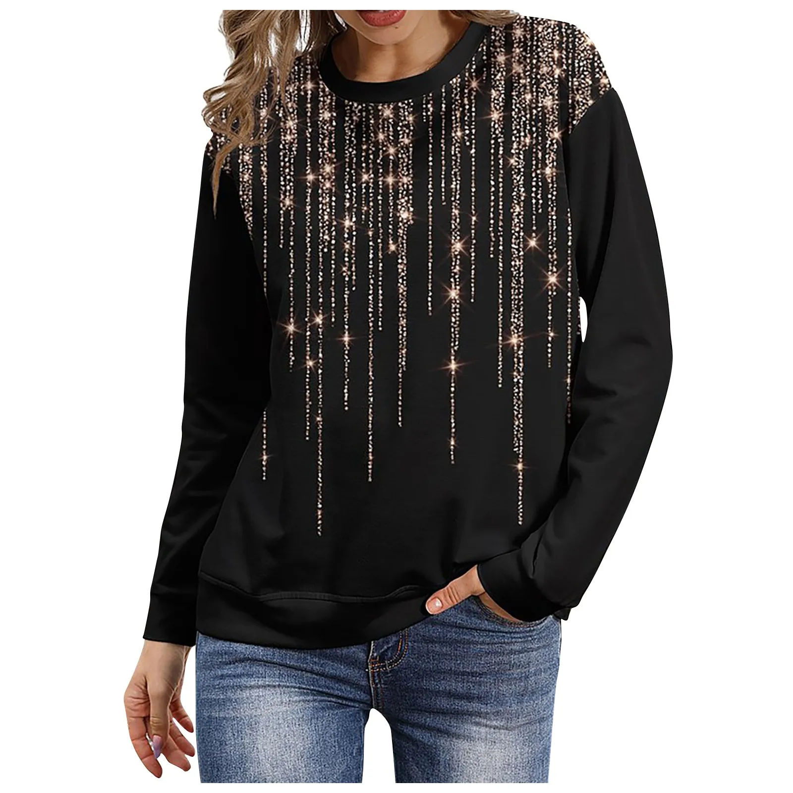 

Блузка женская с длинным рукавом, топ с принтом и круглым вырезом, 2021