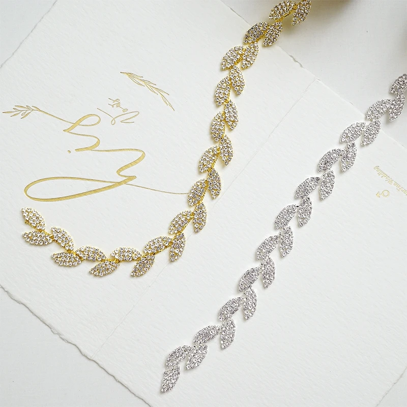 

1.5CM Wide Rhinestone Beaded Leaf-shape Chain Wedding Dress Costumes Supplies