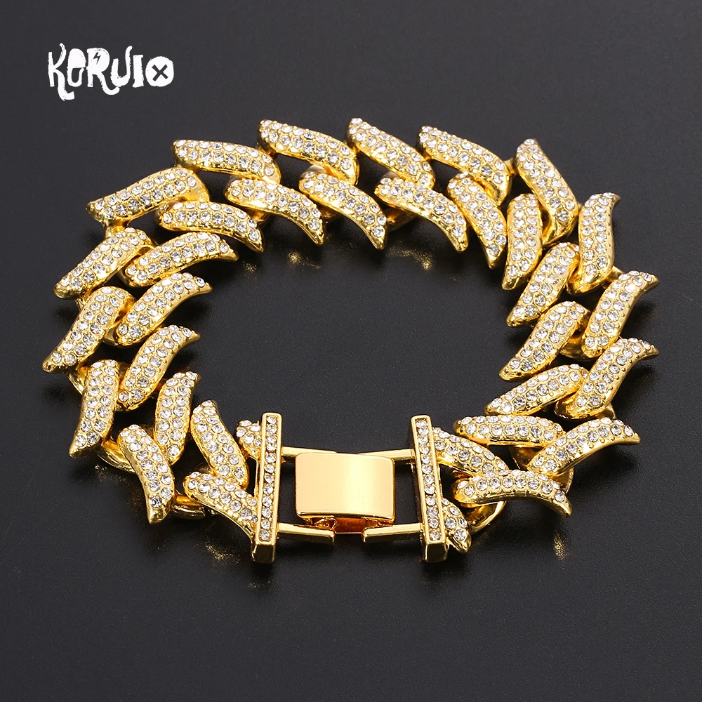 Браслет цепочка мужской блестящий в стиле хип хоп с фианитами|Браслеты шармами| |