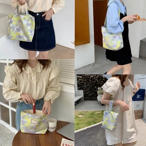 Women Embroidery Shoulder Bag Flower Print Ladies Shopping Bags Fabric Casual Cosmetic Bucket Handbags Tote Books Bag For Girls