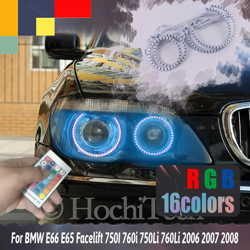 

Multi-color Halo Ring Kit RGB Angel Eyes Remote Control for BMW E66 E65 Facelift 750I 760i 750Li 760Li 2006-2008 16 Colors Flash