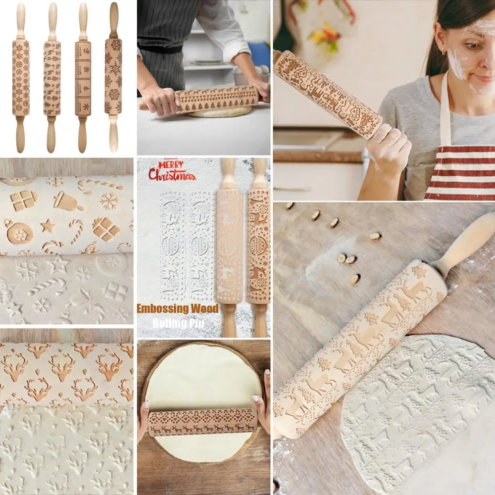 Снежинка Лазерная тиснение печатное Печенье Тесто палка Рождество Скалка