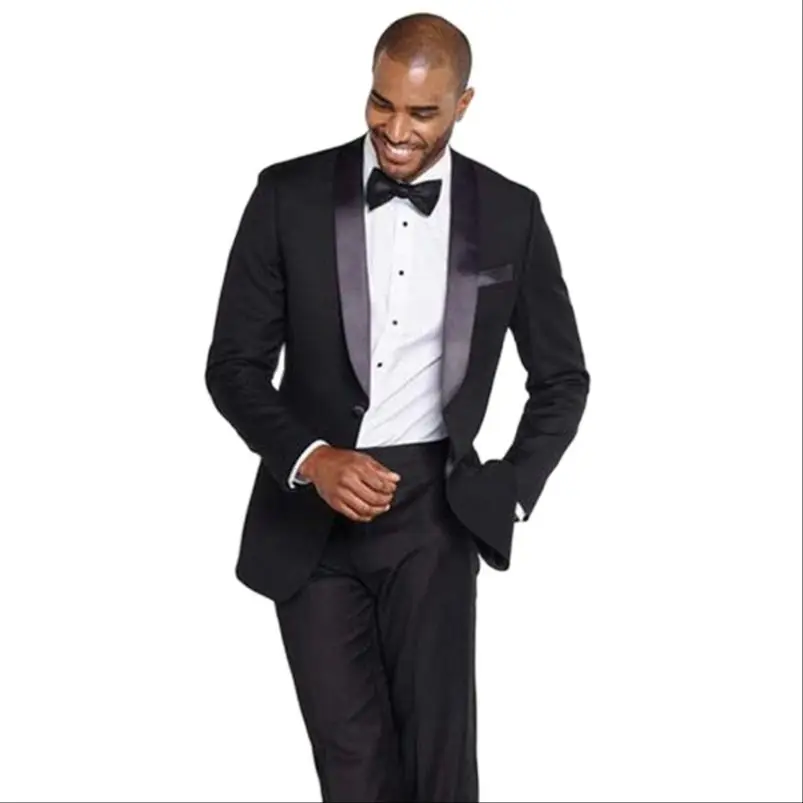 

High Quality Wedding Suits for men Black Shawl Lapel Men Suits Prom Party Suit Custom Made Groom Tuxedos (jacket+pant)