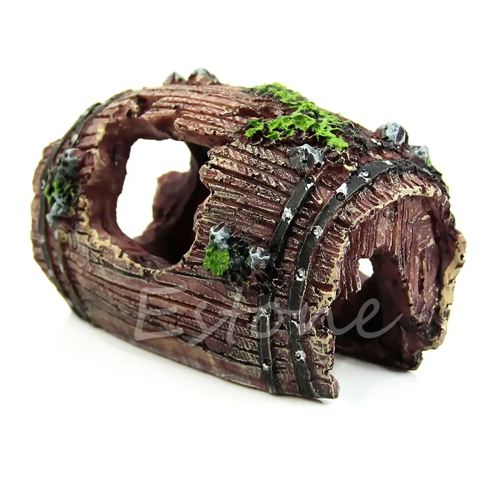 

Aquarium Fish Tank Resin Broken Barrel Ornament Cave Landscaping Decoration New