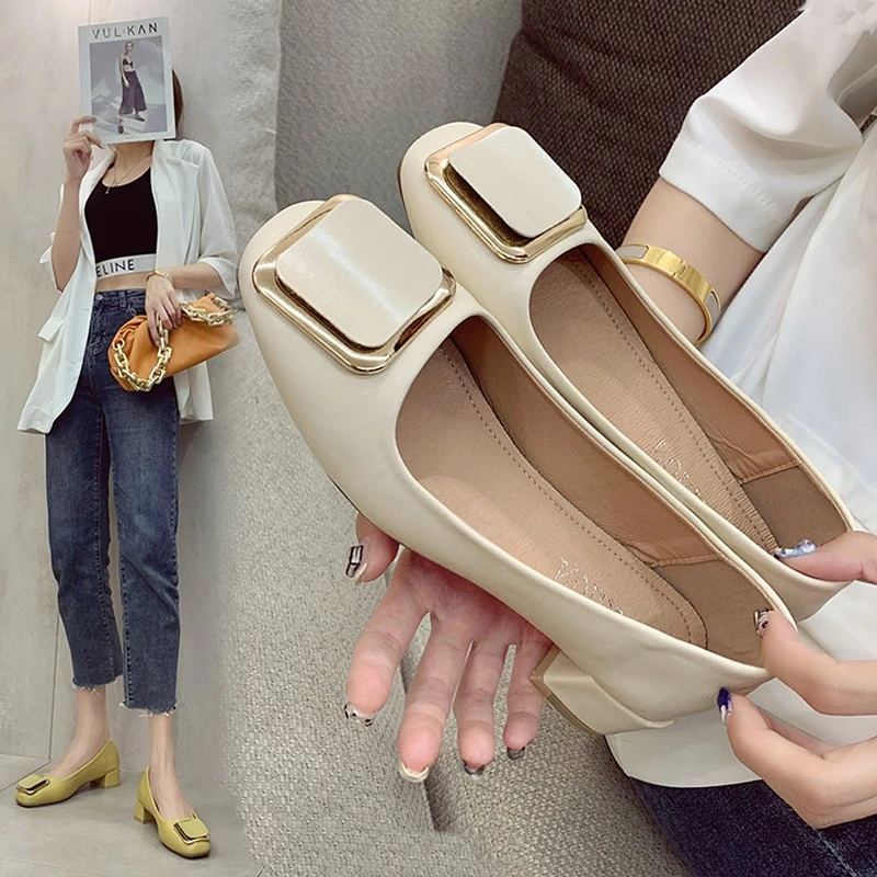 

2021 Woman Shoes Casual Fashion Chunky Heel Shoes High Heels Square Toe Female Work Office Pumps Zapatos De Mujer Plataforma
