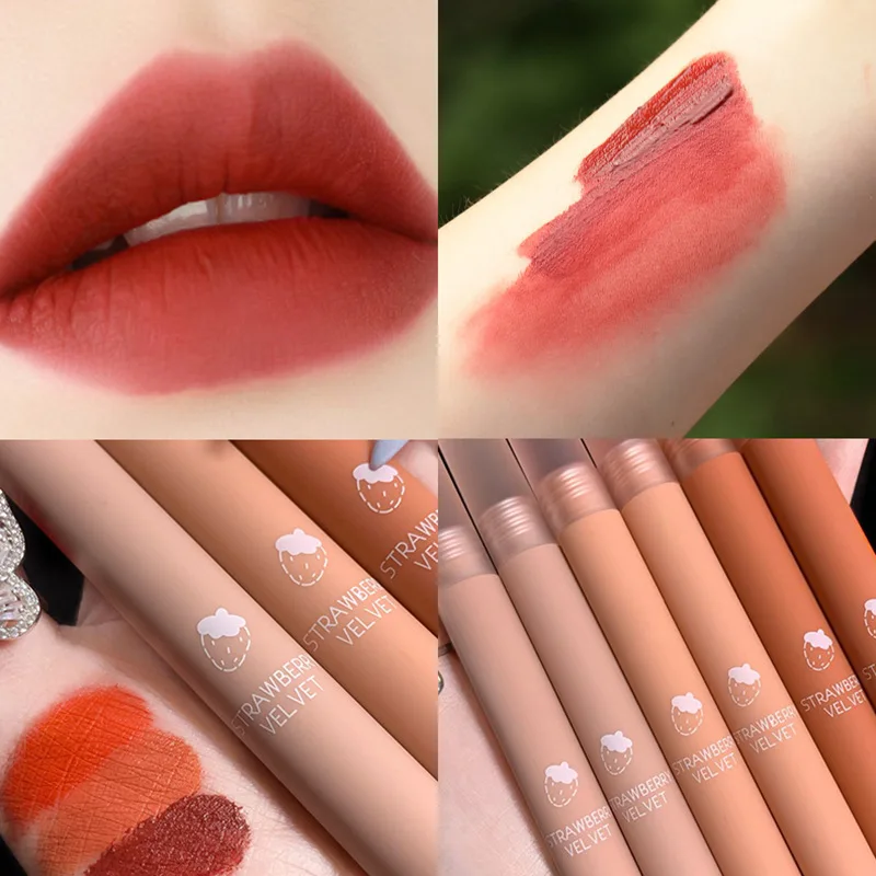 

6 Colors Strawberry Nude Makeup Lip Glaze Long Lasting Waterproof Natural Matte Velvet Lip Mud Moisturizing Lip Gloss Cosmetic
