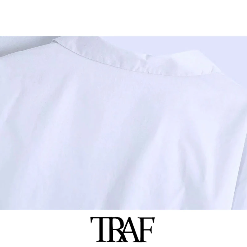 

TRAF Women Sexy Fashion With Tie Cropped White Blouses Vintage Crossover V Neck Long Sleeve Female Shirts Chic Tops