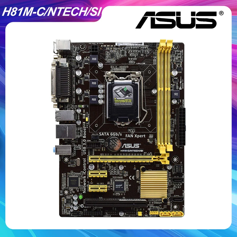 

ASUS H81M-C/NTECH/SI LGA 1150 Intel H81 оригинальная материнская плата для настольного ПК DDR3 Core i3 i5 i7 процессоры VGA DVI USB2.0 SATA2 PCI-E X16