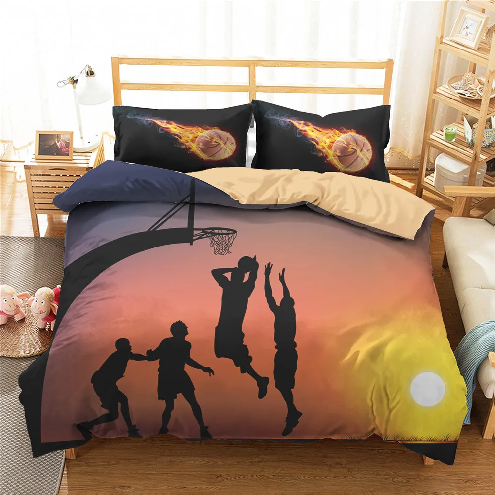

Bed Ccomforter Duvet Cover 3d Basketball Sport Printed Bedcover with Pillowcases for Boy King Single Size