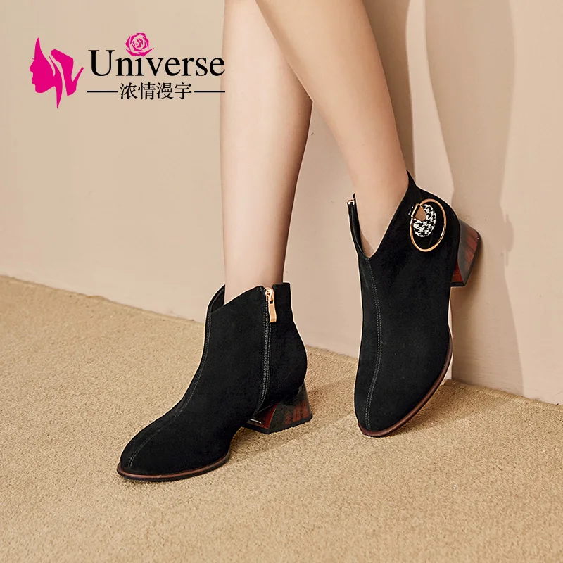 Ботильоны женские замшевые под розовое золото на среднем каблуке 4 5 см|Женские