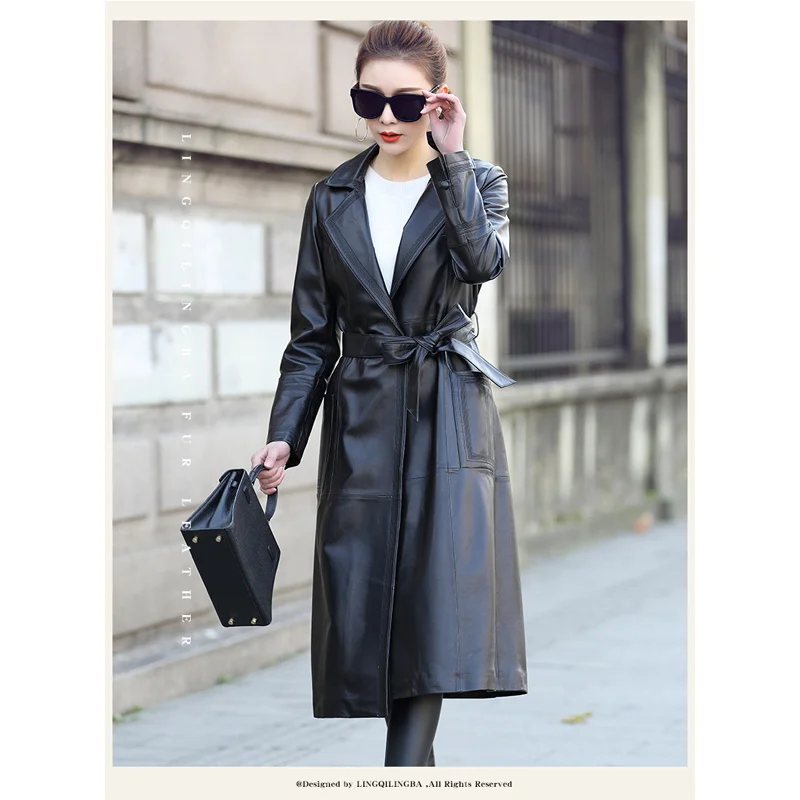 Женская ветровка из натуральной овечьей кожи длинное пальто-Тренч в Корейском