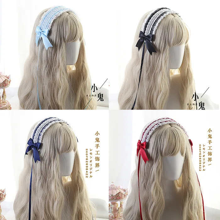 

Mori Girl Sweet Lolita Maid Cosplay Bow Headband Headdress Soft Girl Retro Bow Lace Simple Hairband Hairpin Hair Ornaments
