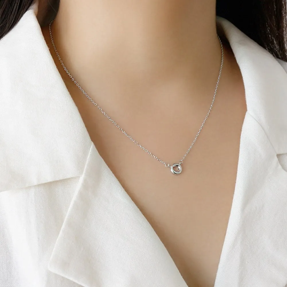 

LEKANI Korean Style Necklace For Women S925 Sterling Silver Minimalism circular Necklace collarbone Short Trendy Fine Jewelry