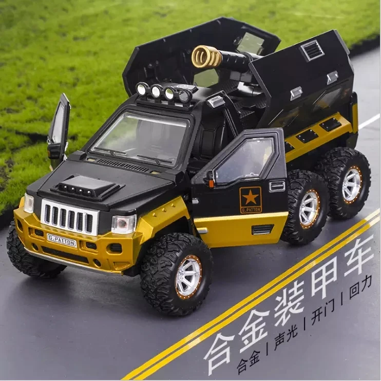 

Armored car one button gun open door explosion proof vehicle military rocket launcher model alloy acousto optic toy children's