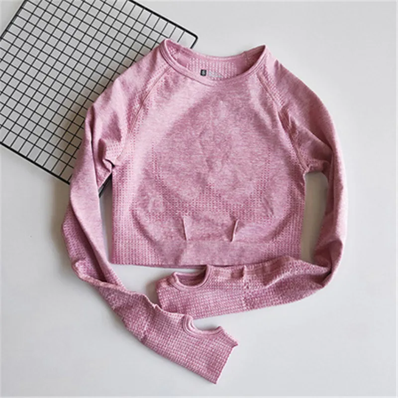 pink Peeli бесшовный укороченный топ для йоги, Женский Топ для занятий йогой с длинным рукавом, укороченный топ для спортзала, спортивная одежда для активного отдыха, фитнес-футболки, футболка для тренировок - Цвет: pink