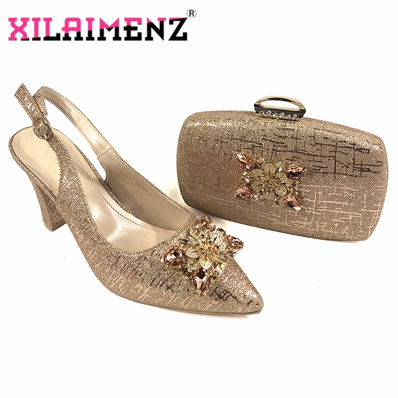 INS/2020 г. цвет шампанского необычный дизайн комплект из обуви и сумки в нигерийском