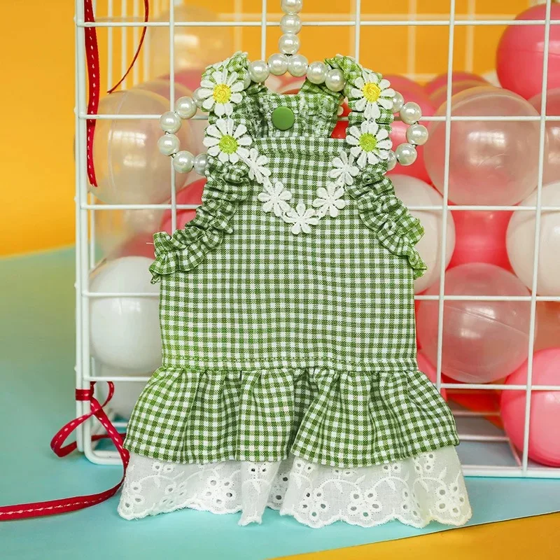 

Dog Puppy Clothes Mini Plaid Sun Dress Pet Cute Costume Dog Cloth Dog Skirt Pet Cat Fit Small Dog Spring and Summer 100% Cotton