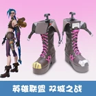 LOL Arcane искусственная обувь для игры LOL женская черная обувь высокие ботинки на каблуках парик для Хэллоуина + аксессуары для парика