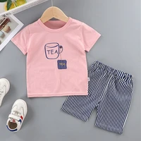 2pcssets 9m 7y unisex summer pajamas childrens sets short sleeve cottont shirt pants for toddler boy clothes girls kids suits