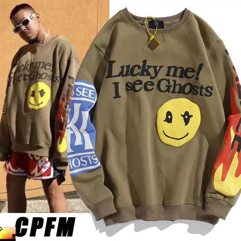 

Kanye Cpfm счастливая я вижу, Стиль флуоресцентный, мужской, женский, Мужской пуловер, свитшот для лагеря