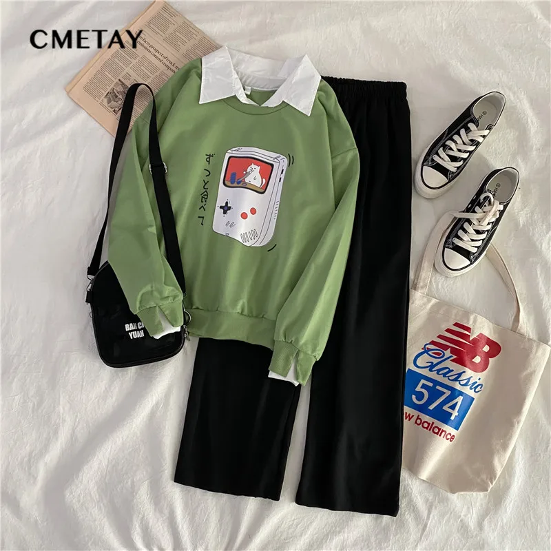 

2021 Autumn Fashion Tracksuit Women Sweatshirt Wide Leg Pants 2 Piece Long Sleeved Suit Female Casual Harajuku Pullover Sets