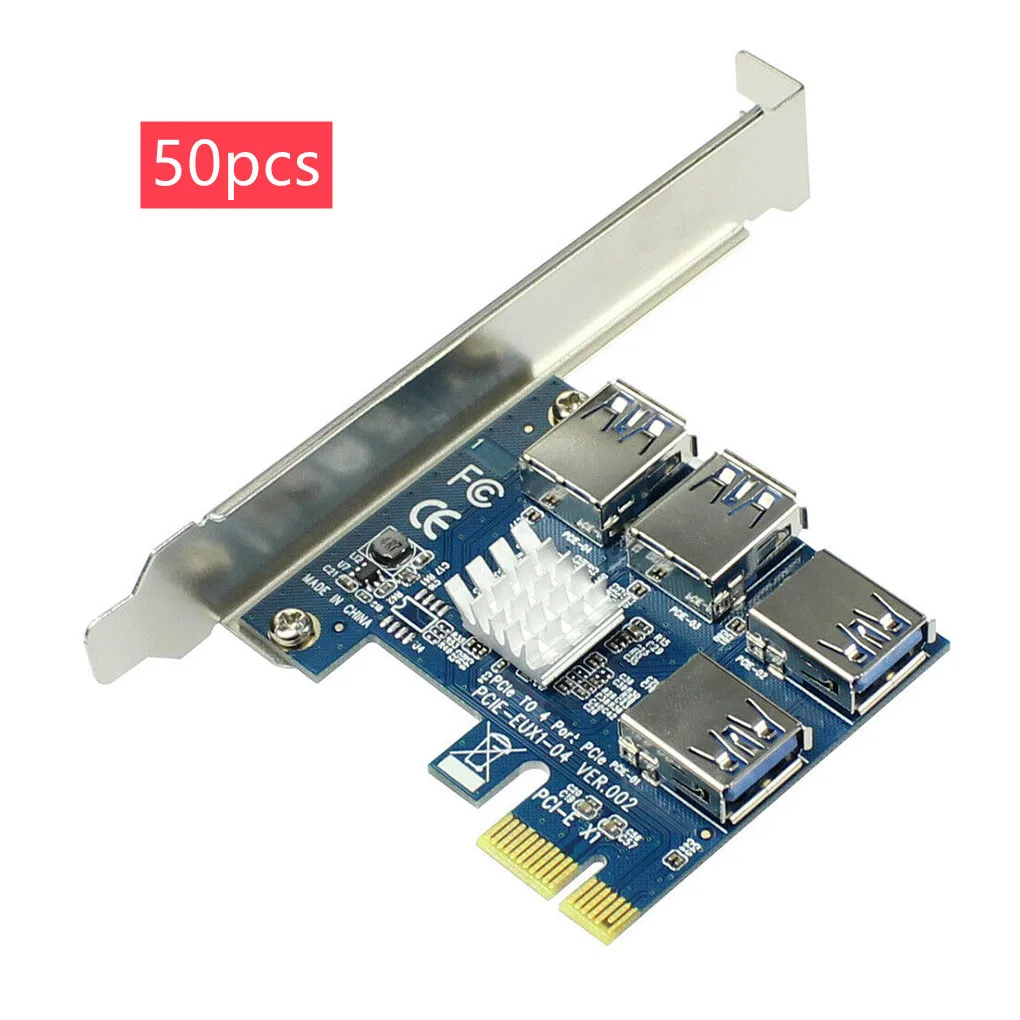 

50pcs PCIE PCI-E PCI Express Riser Card 1x to 16x 1 to 4 USB 3.0 Slot Multiplier Adapter for Bitcoin Miner for WinXP/Win7 8 10