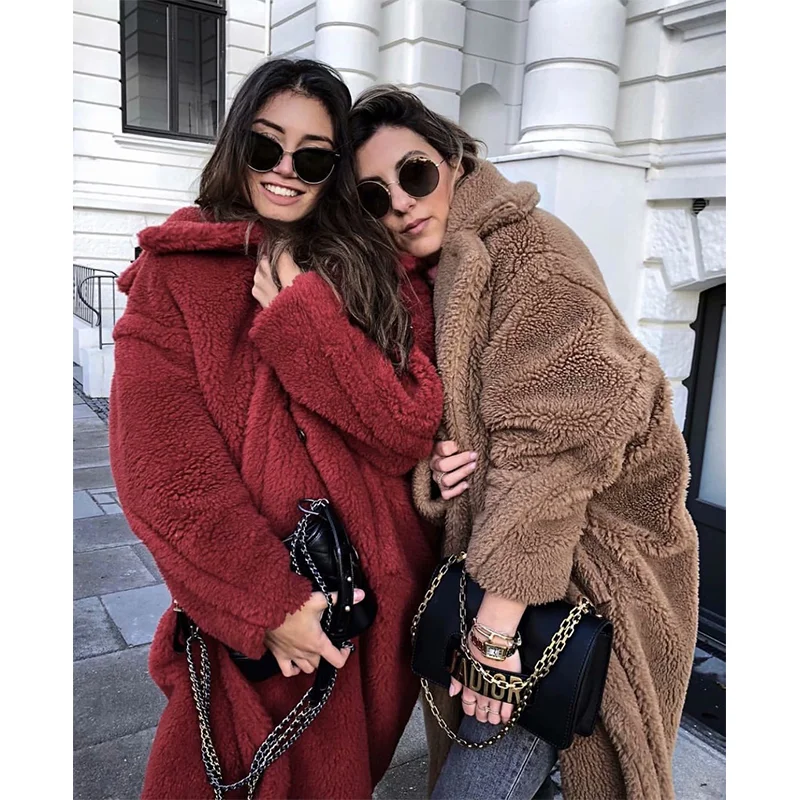 

Women Autumn And Winter Coat Overcoat Cotton Clothes Thickened Warm Solid Color Lapel Long Cashmere