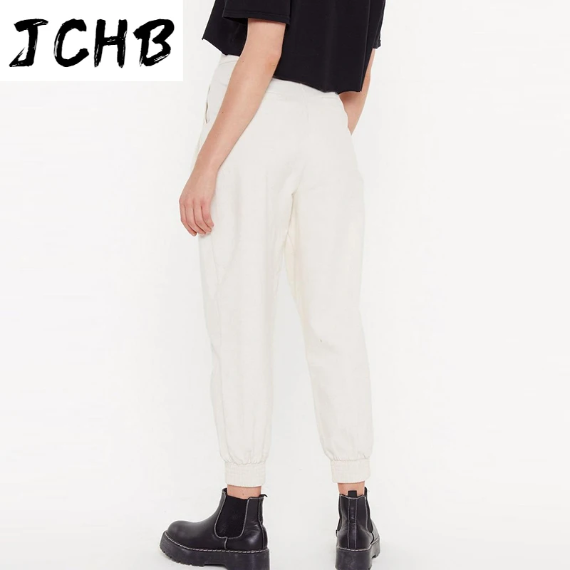 

SHZQJCHB Women Streetwear Cargo Pants 2021 High Waist Solid Pleated Pants Trousers Ladies Loose Pockets Joggers Sweatpants
