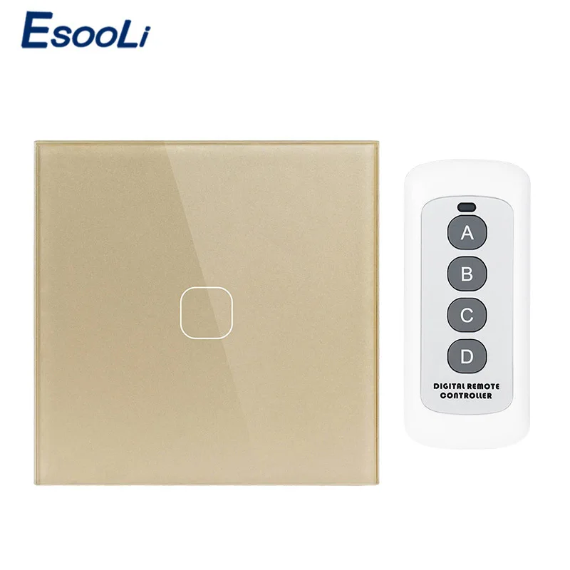 1 Gang Remote Esooli ЕС/Великобритания стандарт 1/2 банды беспроводной пульт дистанционного управления свет сенсорные переключатели, умный дом RF433 дистанционное управление настенный выключатель - Цвет: 1 Gang Remote