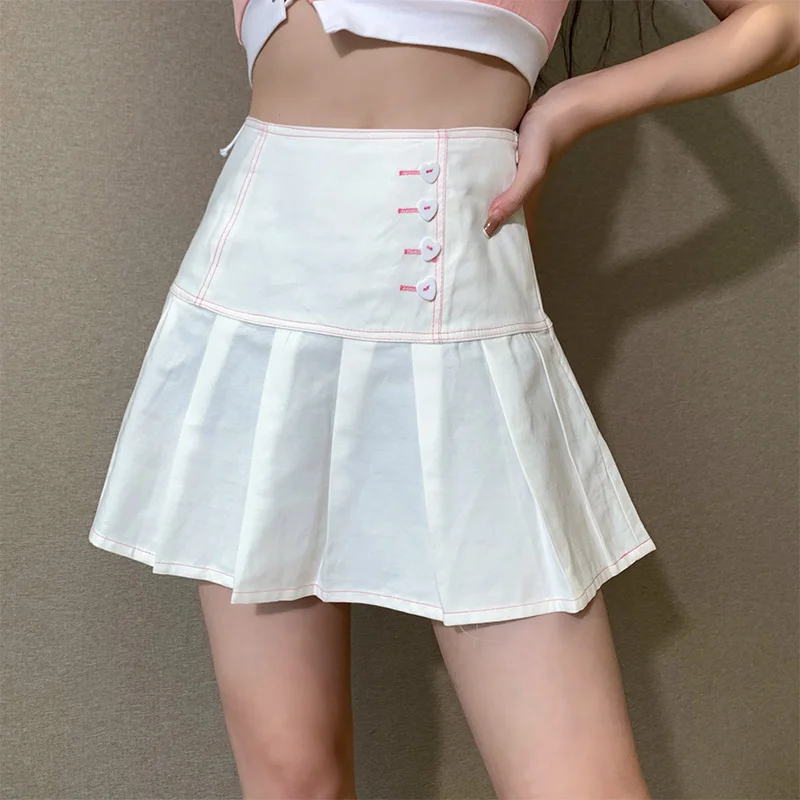 

Женская плиссированная мини-юбка с пуговицами и высокой талией