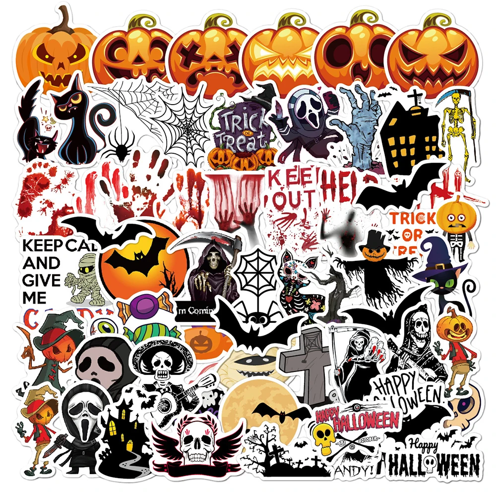 

10/30/50PCS Halloween Horror Series Cartoon Stickers Pumpkin Zombie Skateboard Fridge Laptop Travel Luggage Sticker Kids Gift